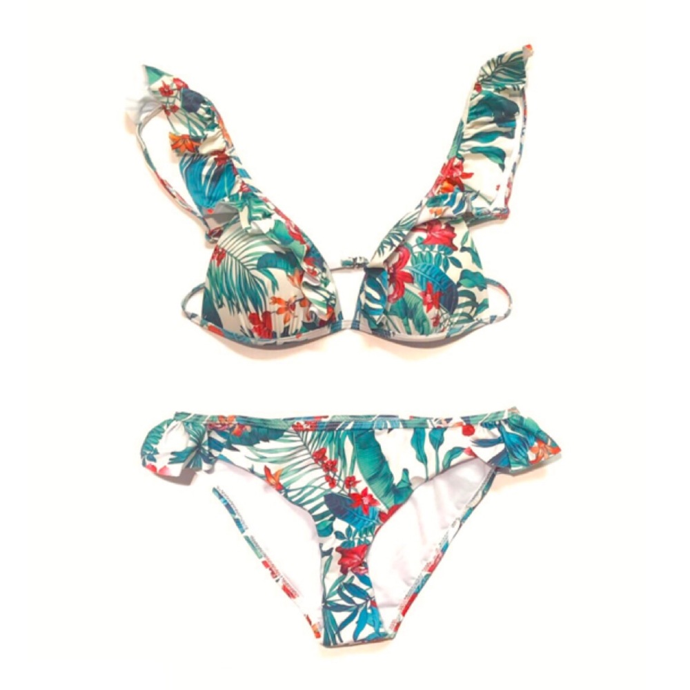 🐠Floral Ruffle Padded Bra Bikini - Picture 2 of 8